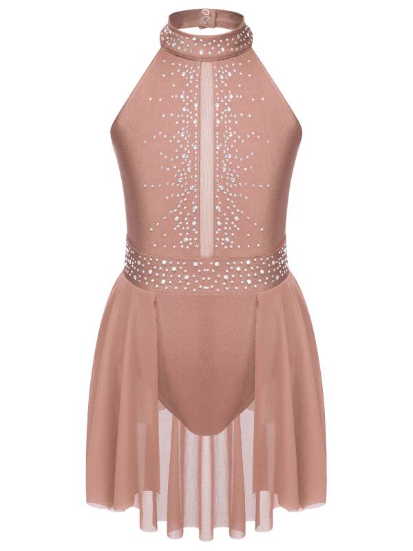 Kids Girls Sleeveless Halter Neck Lyrical Dance Leotard Dress thumb