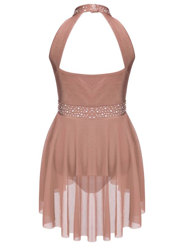 Kids Girls Sleeveless Halter Neck Lyrical Dance Leotard Dress thumb