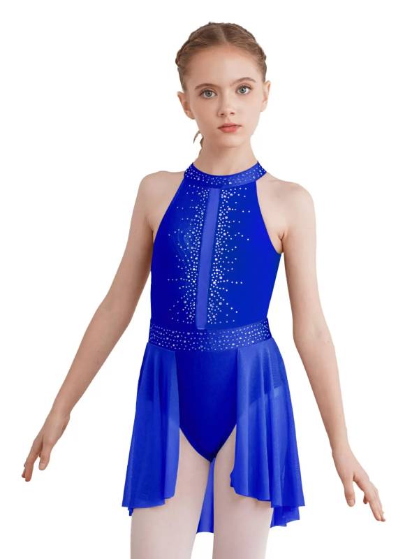 Kids Girls Sleeveless Halter Neck Lyrical Dance Leotard Dress thumb