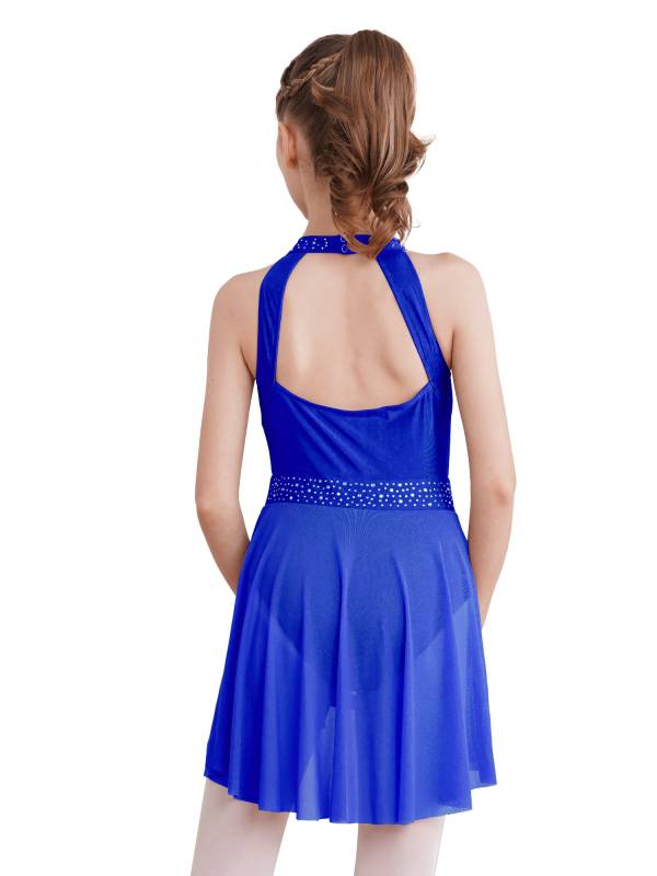 Kids Girls Sleeveless Halter Neck Lyrical Dance Leotard Dress thumb