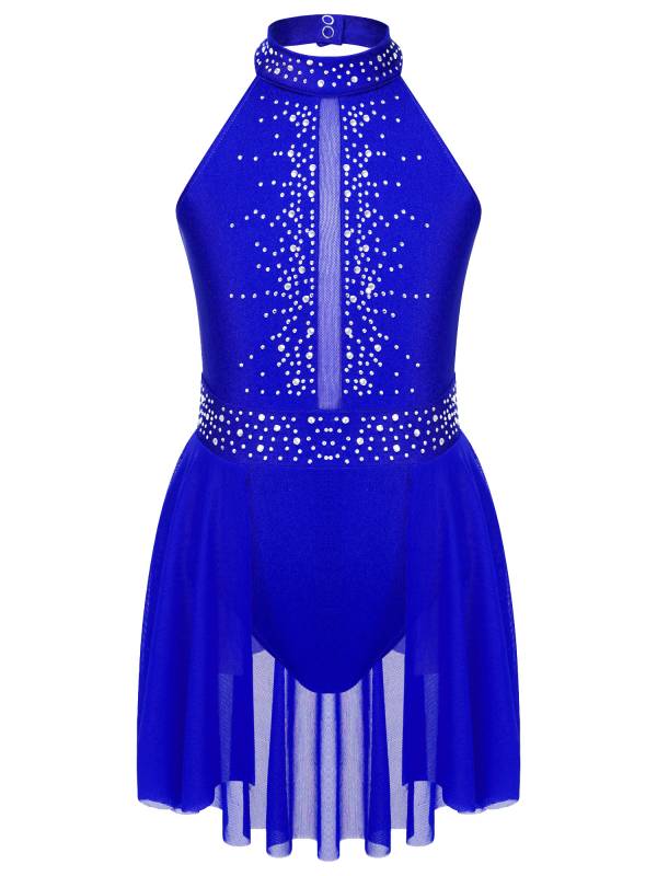 Kids Girls Sleeveless Halter Neck Lyrical Dance Leotard Dress thumb