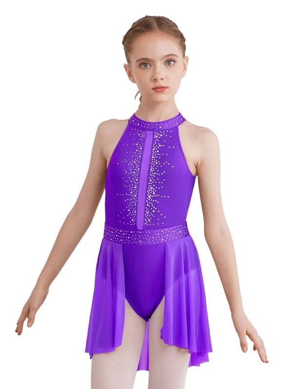 Kids Girls Sleeveless Halter Neck Lyrical Dance Leotard Dress thumb