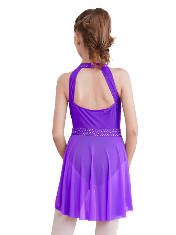 Kids Girls Sleeveless Halter Neck Lyrical Dance Leotard Dress thumb