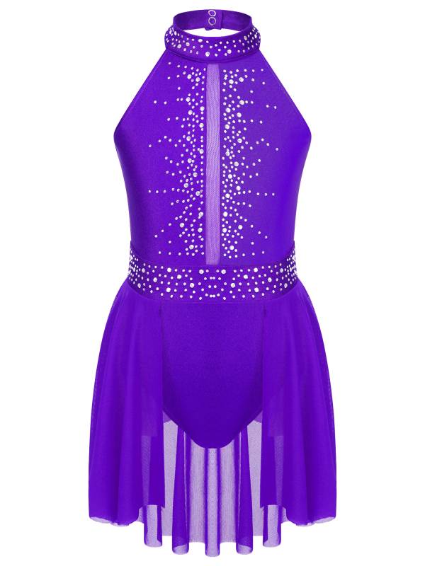 Kids Girls Sleeveless Halter Neck Lyrical Dance Leotard Dress thumb