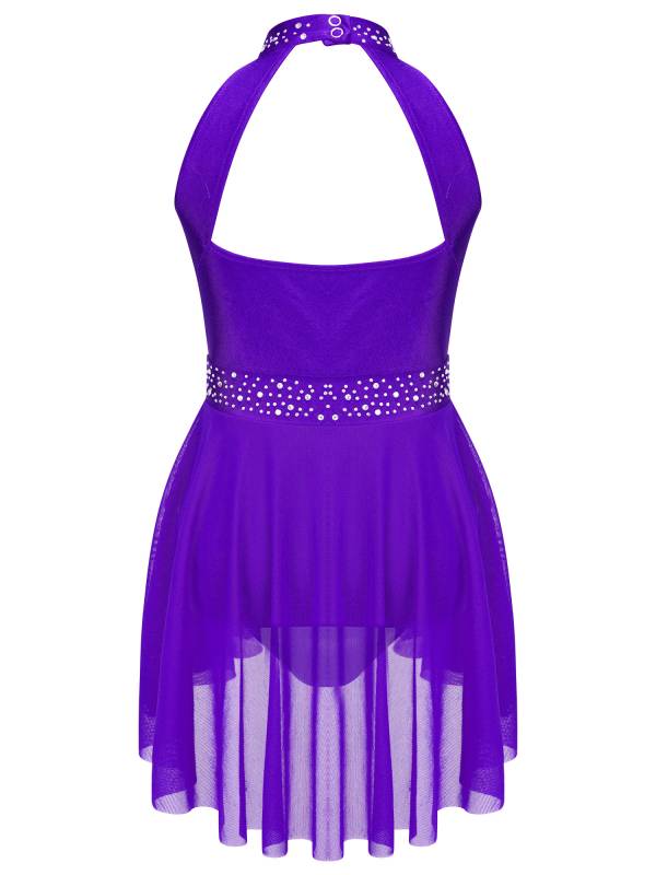 Kids Girls Sleeveless Halter Neck Lyrical Dance Leotard Dress thumb
