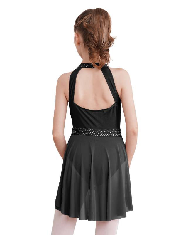 Kids Girls Sleeveless Halter Neck Lyrical Dance Leotard Dress thumb