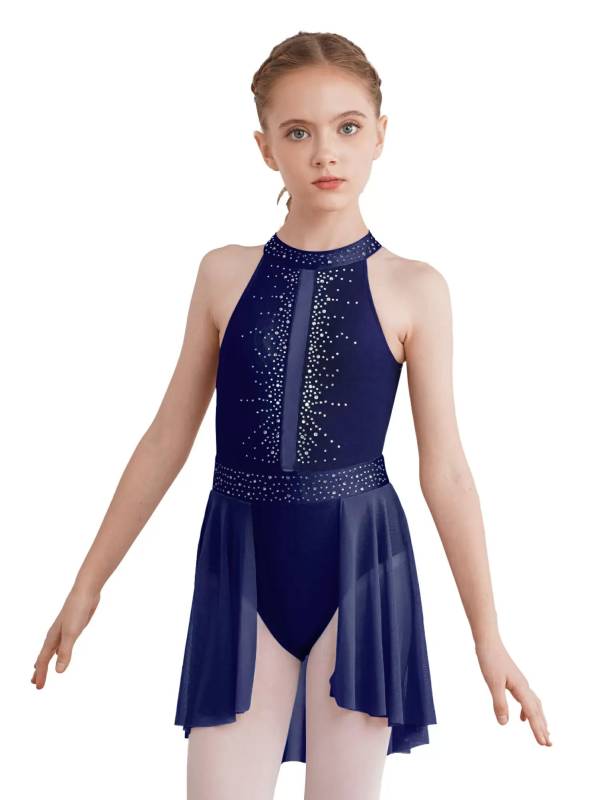 Kids Girls Sleeveless Halter Neck Lyrical Dance Leotard Dress thumb