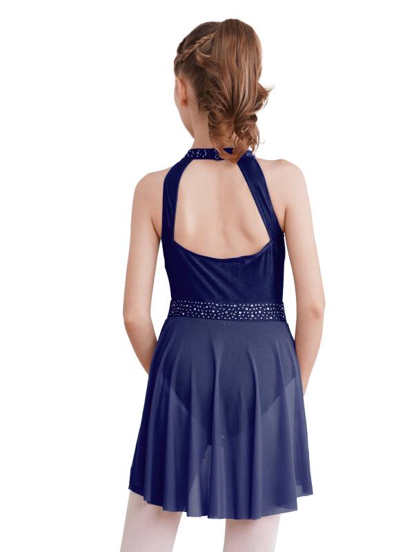 Kids Girls Sleeveless Halter Neck Lyrical Dance Leotard Dress thumb