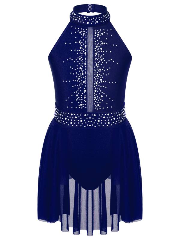 Kids Girls Sleeveless Halter Neck Lyrical Dance Leotard Dress thumb