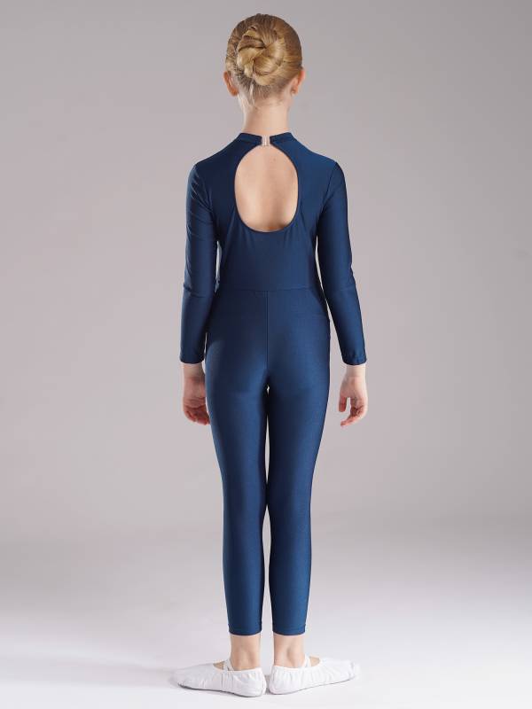 Kids Girls Long Sleeve Glittery Rhinestones Gymnastics Unitard thumb
