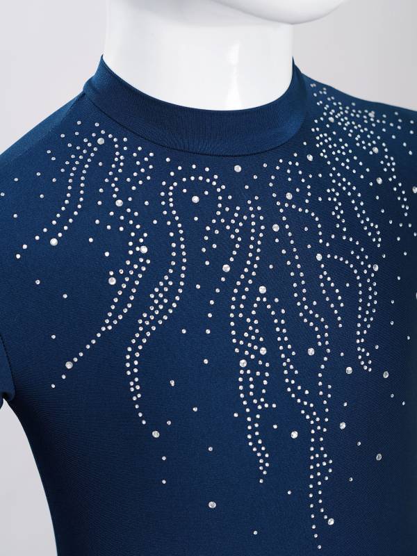 Kids Girls Long Sleeve Glittery Rhinestones Gymnastics Unitard thumb