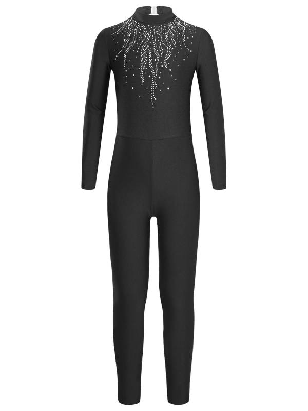 Kids Girls Long Sleeve Glittery Rhinestones Gymnastics Unitard thumb