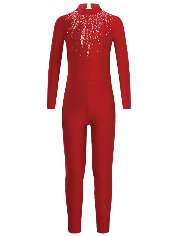 Kids Girls Long Sleeve Glittery Rhinestones Gymnastics Unitard thumb