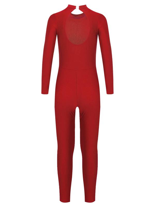 Kids Girls Long Sleeve Glittery Rhinestones Gymnastics Unitard thumb