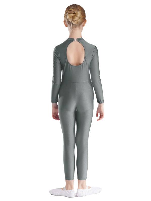 Kids Girls Long Sleeve Glittery Rhinestones Gymnastics Unitard thumb