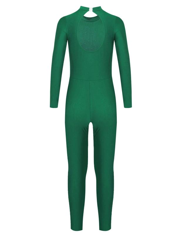 Kids Girls Long Sleeve Glittery Rhinestones Gymnastics Unitard thumb