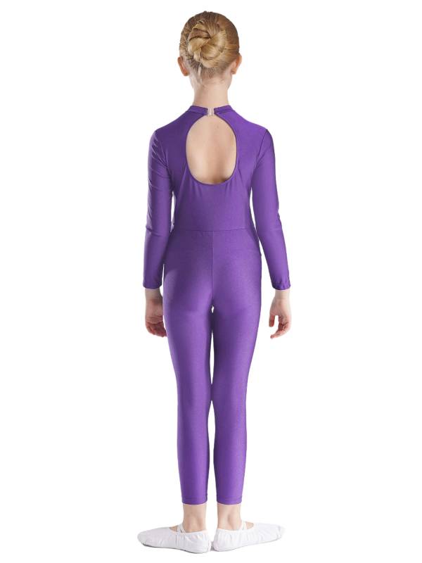 Kids Girls Long Sleeve Glittery Rhinestones Gymnastics Unitard thumb