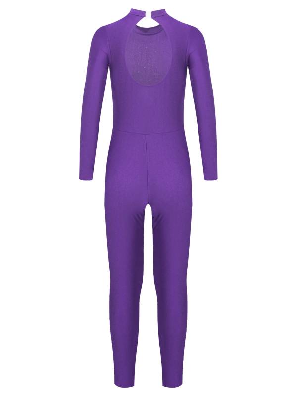 Kids Girls Long Sleeve Glittery Rhinestones Gymnastics Unitard thumb
