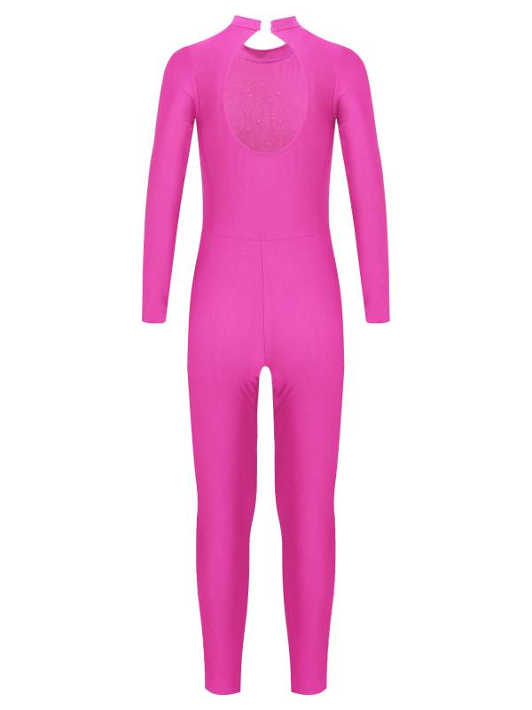 Kids Girls Long Sleeve Glittery Rhinestones Gymnastics Unitard thumb