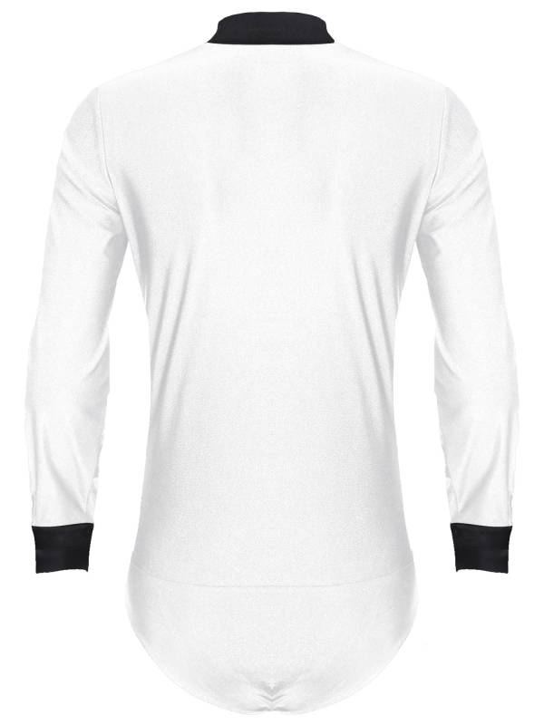 Men V Neck Long Sleeve Satin Patchwork Leotard for Latin Dance Figure Skating thumb