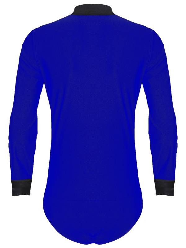 Men V Neck Long Sleeve Satin Patchwork Leotard for Latin Dance Figure Skating thumb
