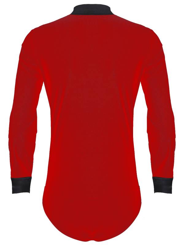 Men V Neck Long Sleeve Satin Patchwork Leotard for Latin Dance Figure Skating thumb