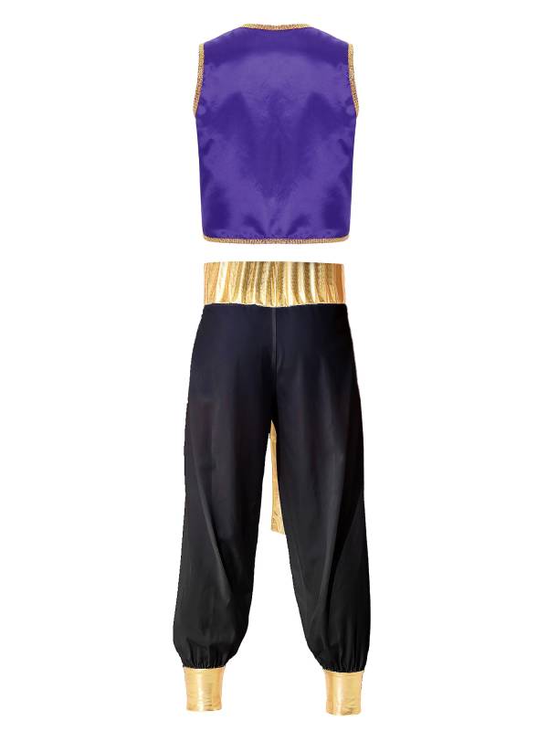 Men 2pcs Arabian Prince Sleeveless Open Front Vest and Pants Set thumb