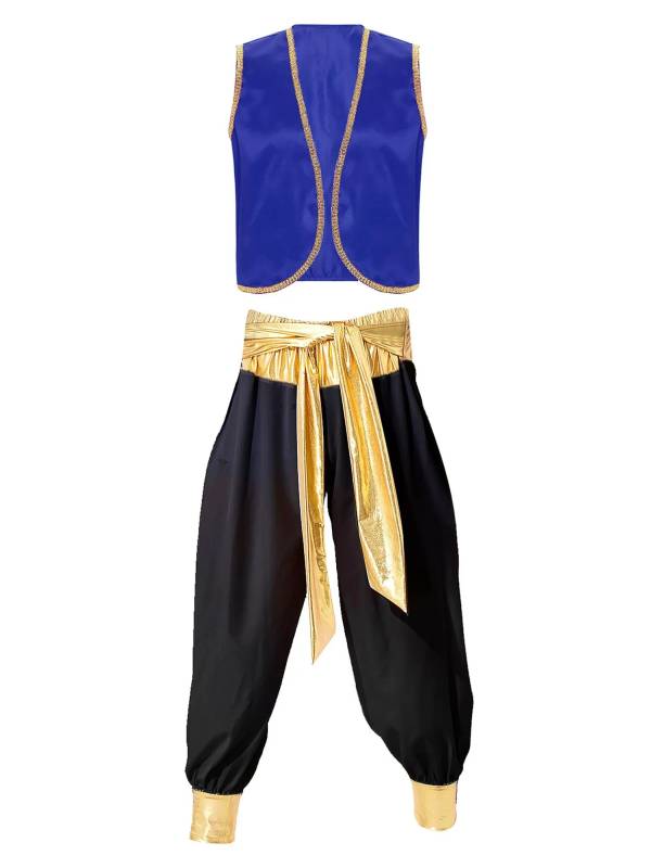 Men 2pcs Arabian Prince Sleeveless Open Front Vest and Pants Set thumb