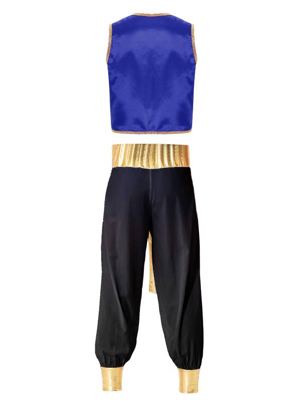 Men 2pcs Arabian Prince Sleeveless Open Front Vest and Pants Set thumb