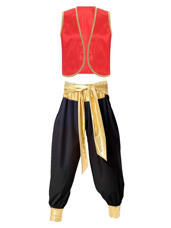 Men 2pcs Arabian Prince Sleeveless Open Front Vest and Pants Set thumb