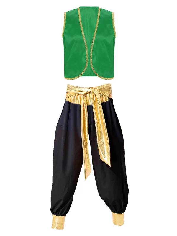 Men 2pcs Arabian Prince Sleeveless Open Front Vest and Pants Set thumb