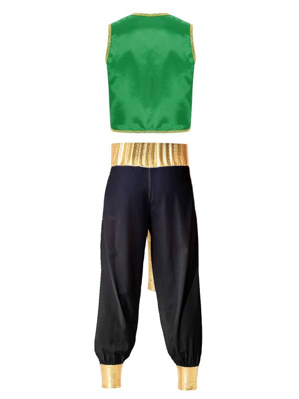 Men 2pcs Arabian Prince Sleeveless Open Front Vest and Pants Set thumb