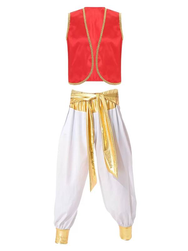 Men 2pcs Arabian Prince Sleeveless Open Front Vest and Pants Set thumb