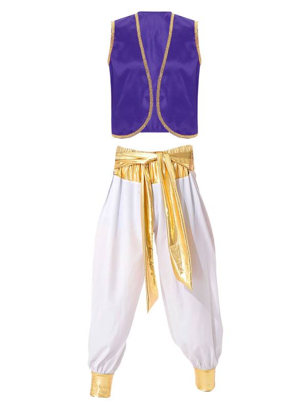 Men 2pcs Arabian Prince Sleeveless Open Front Vest and Pants Set thumb