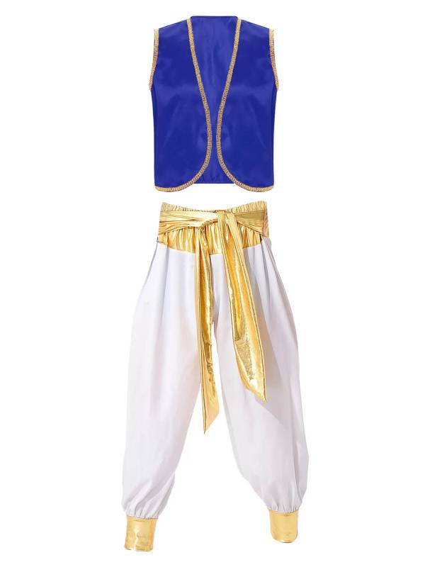 Men 2pcs Arabian Prince Sleeveless Open Front Vest and Pants Set thumb