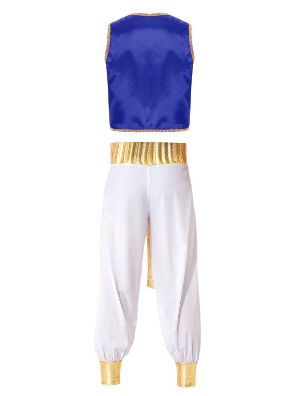 Men 2pcs Arabian Prince Sleeveless Open Front Vest and Pants Set thumb