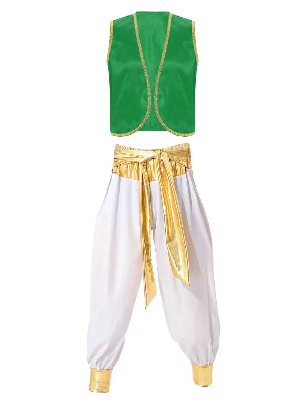 Men 2pcs Arabian Prince Sleeveless Open Front Vest and Pants Set thumb