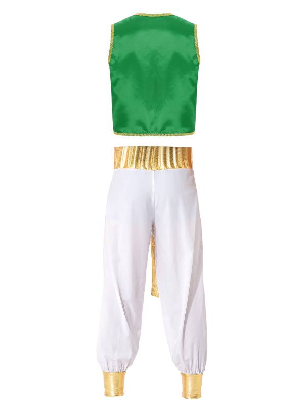 Men 2pcs Arabian Prince Sleeveless Open Front Vest and Pants Set thumb