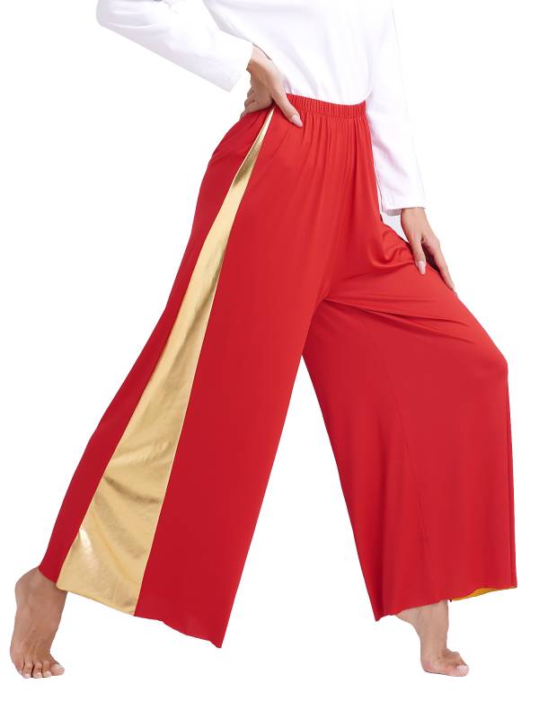 Women Metallic High Waist Wide-Leg Pants for Liturgical Dance thumb