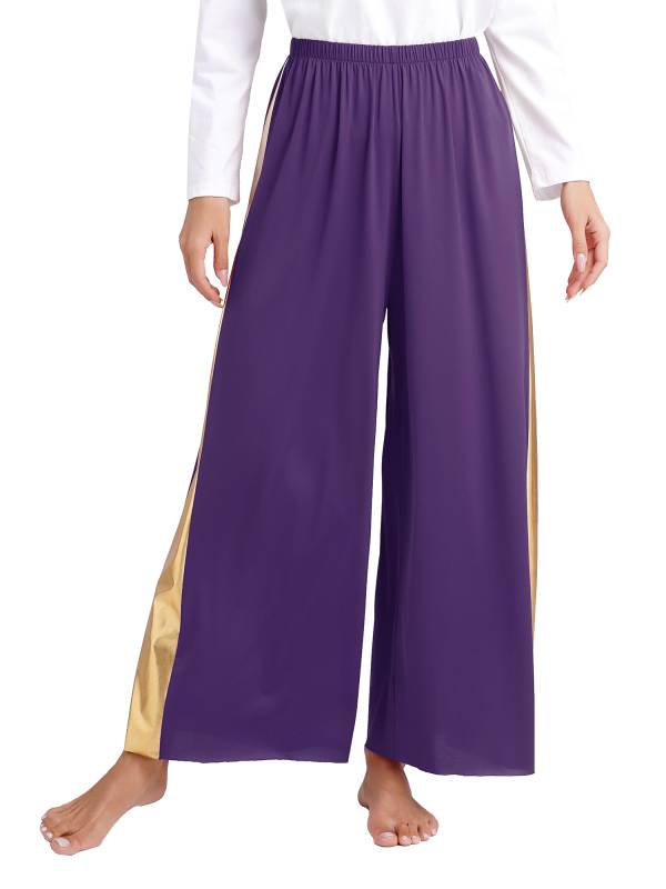 Women Metallic High Waist Wide-Leg Pants for Liturgical Dance thumb