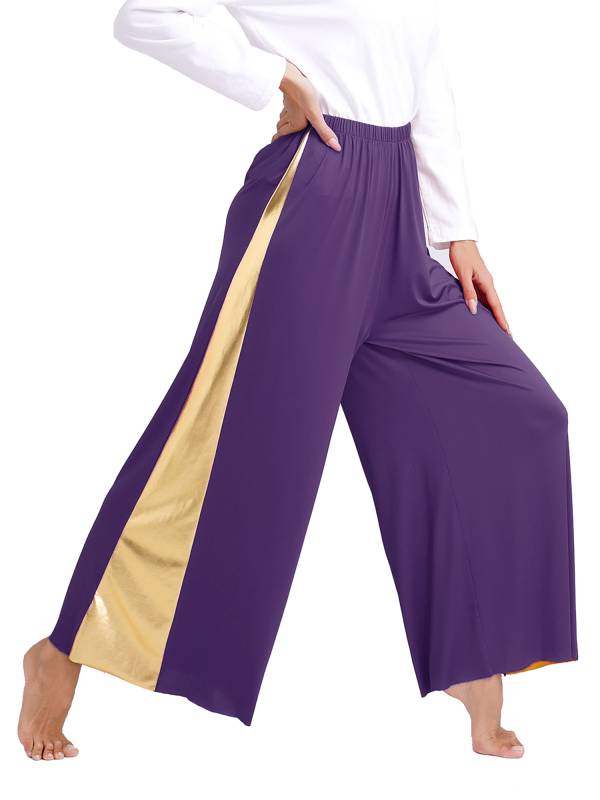 Women Metallic High Waist Wide-Leg Pants for Liturgical Dance thumb