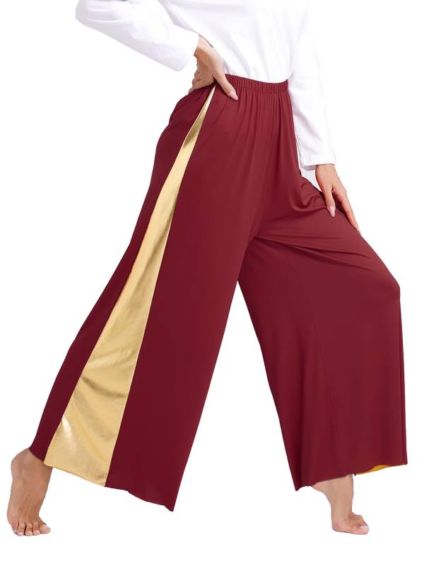 Women Metallic High Waist Wide-Leg Pants for Liturgical Dance thumb