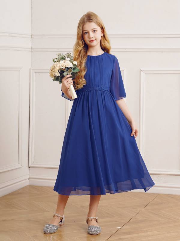 Kids Girls Chiffon Flare Sleeve A-Line Junior Bridesmaid Dress thumb