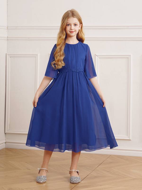 Kids Girls Chiffon Flare Sleeve A-Line Junior Bridesmaid Dress thumb