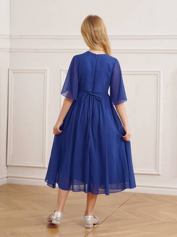Kids Girls Chiffon Flare Sleeve A-Line Junior Bridesmaid Dress thumb