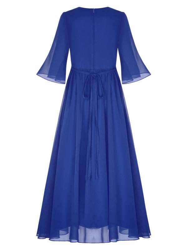 Kids Girls Chiffon Flare Sleeve A-Line Junior Bridesmaid Dress thumb
