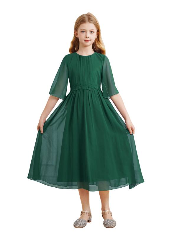 Kids Girls Chiffon Flare Sleeve A-Line Junior Bridesmaid Dress thumb