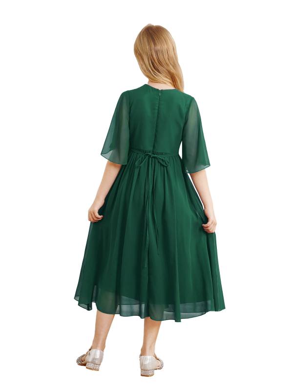 Kids Girls Chiffon Flare Sleeve A-Line Junior Bridesmaid Dress thumb