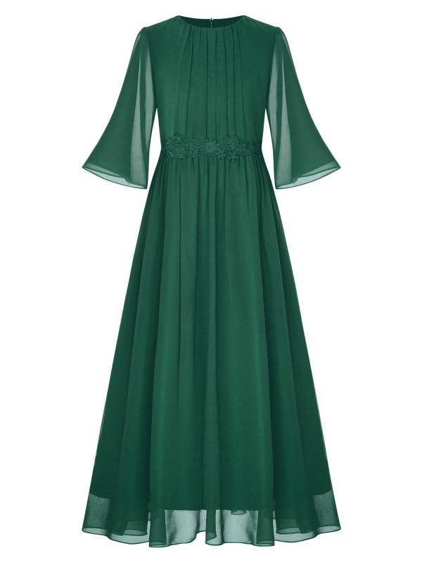 Kids Girls Chiffon Flare Sleeve A-Line Junior Bridesmaid Dress thumb