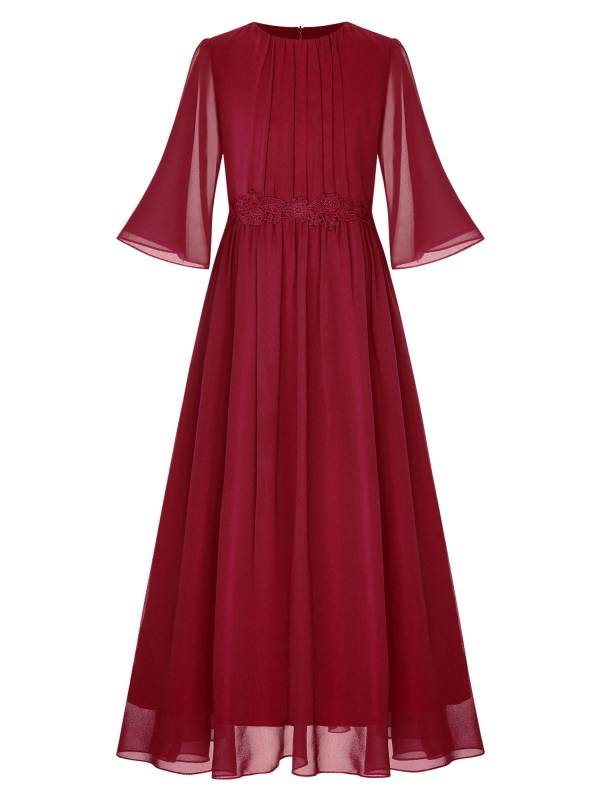 Kids Girls Chiffon Flare Sleeve A-Line Junior Bridesmaid Dress thumb